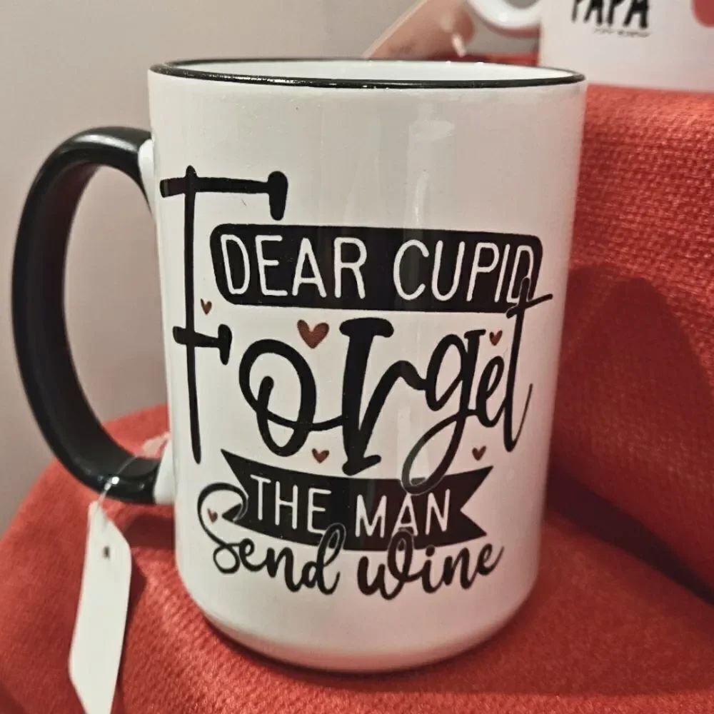 Cupid forget the man, bring wine coffee mug